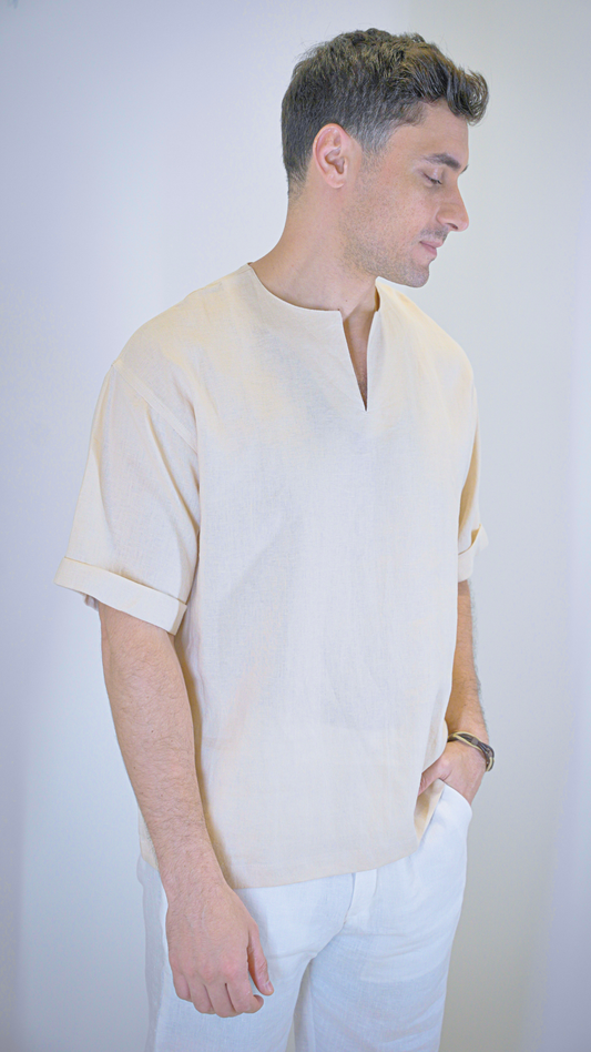Beige Short Sleeve - linen shirt