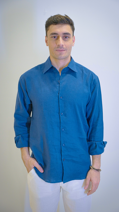 Navy Blue  Long Sleeve - linen shirt