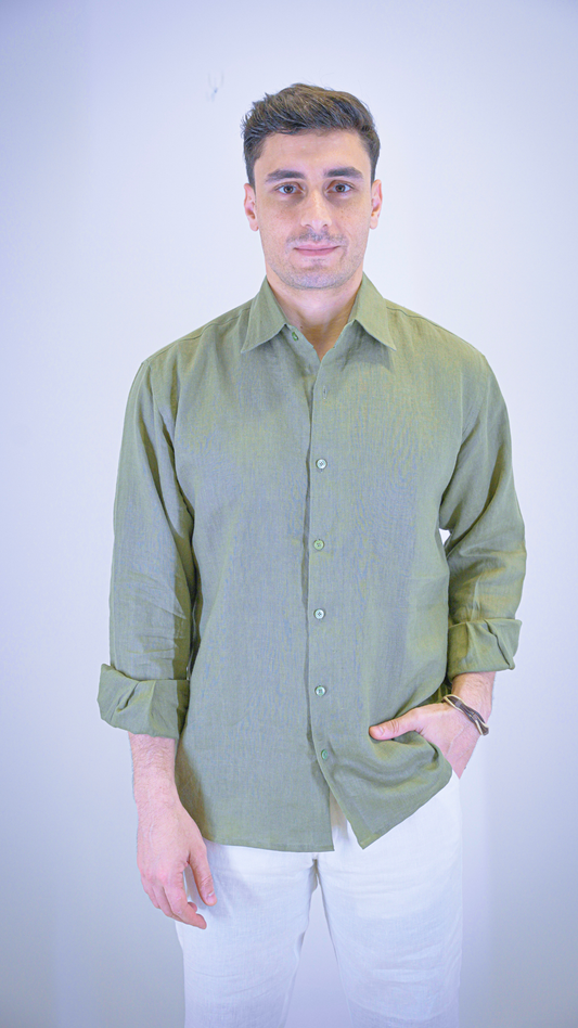 Dark Green Long Sleeve- linen shirt