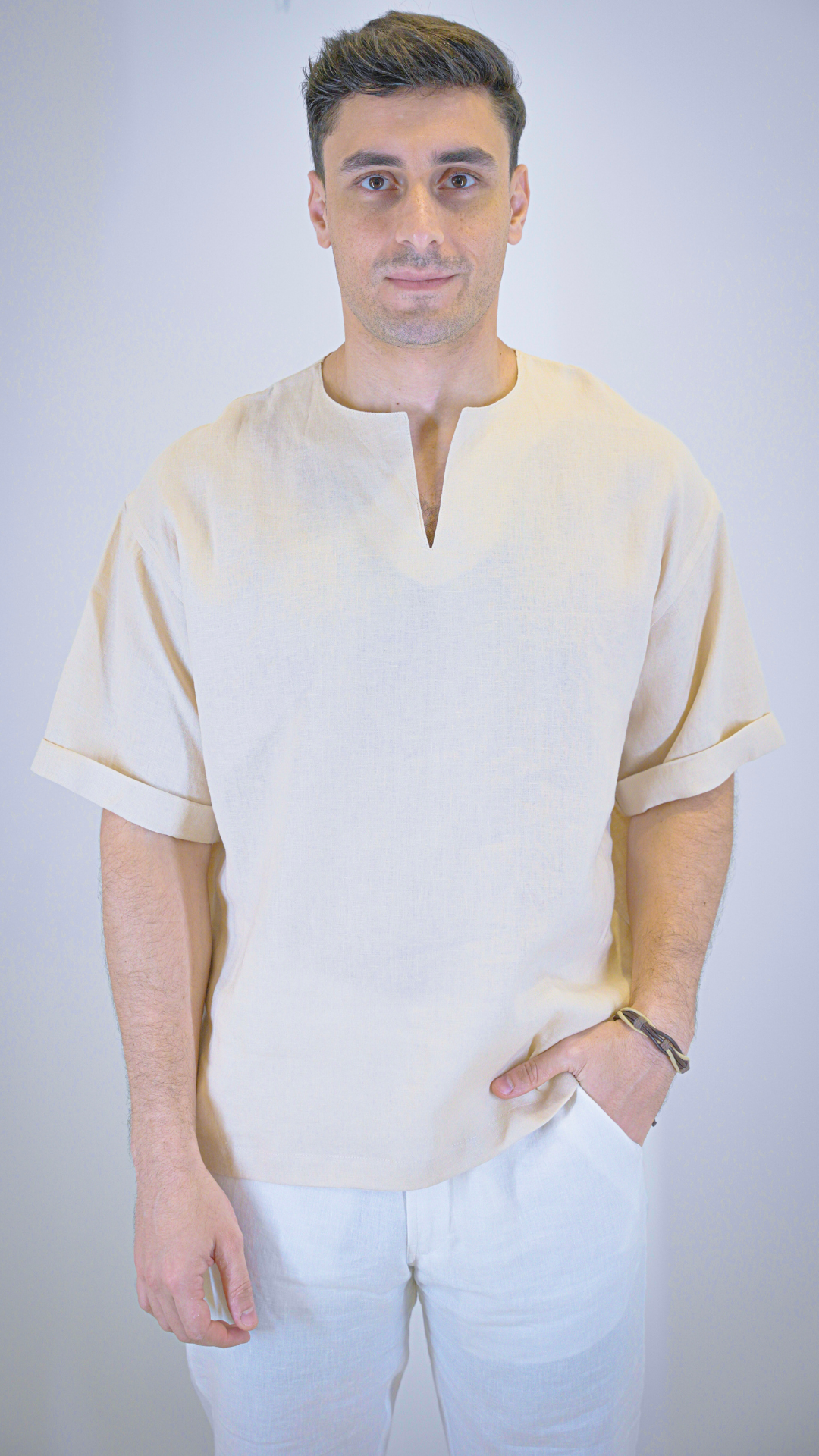 Beige Short Sleeve - linen shirt