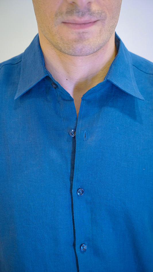Navy Blue  Long Sleeve - linen shirt