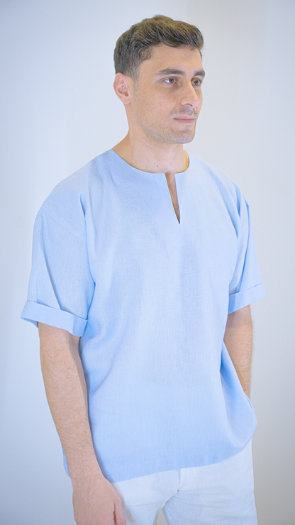 Blue Short Sleeve - linen shirt