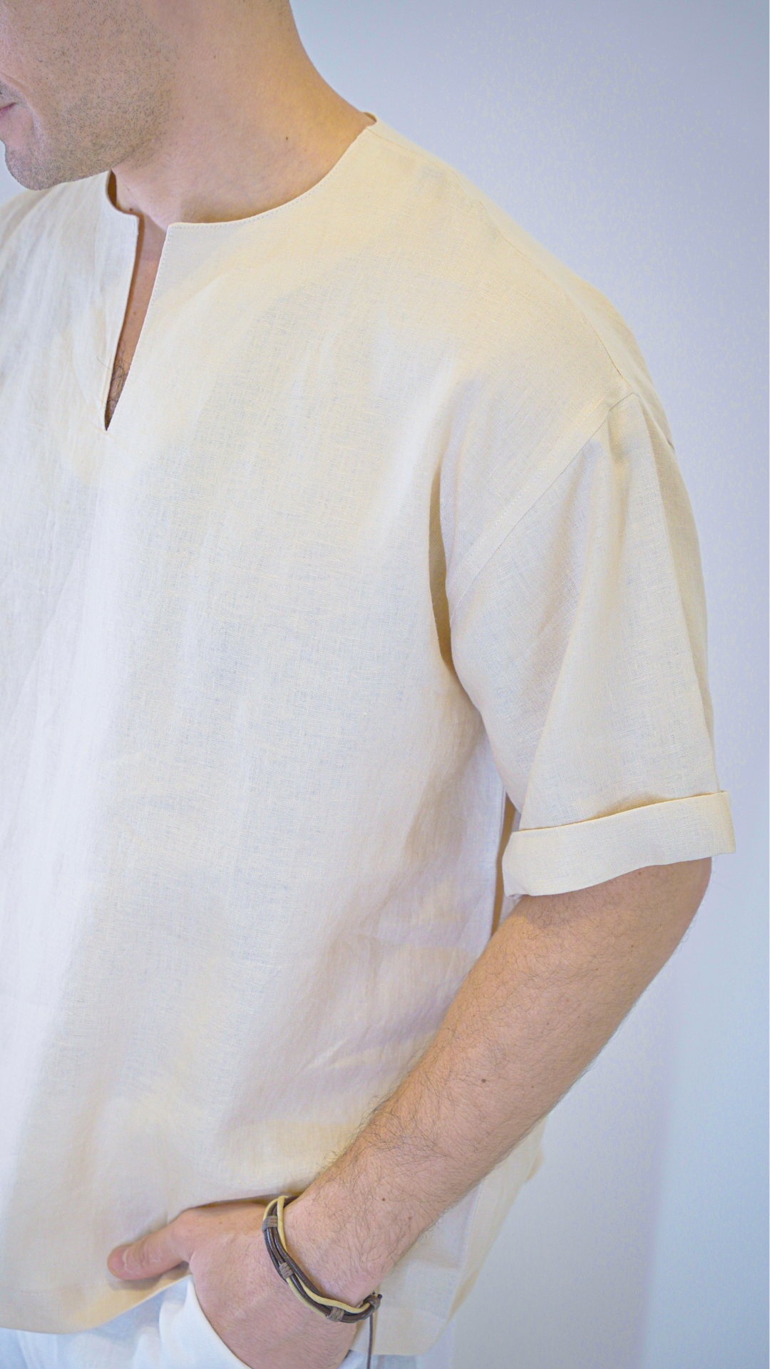 Beige Short Sleeve - linen shirt